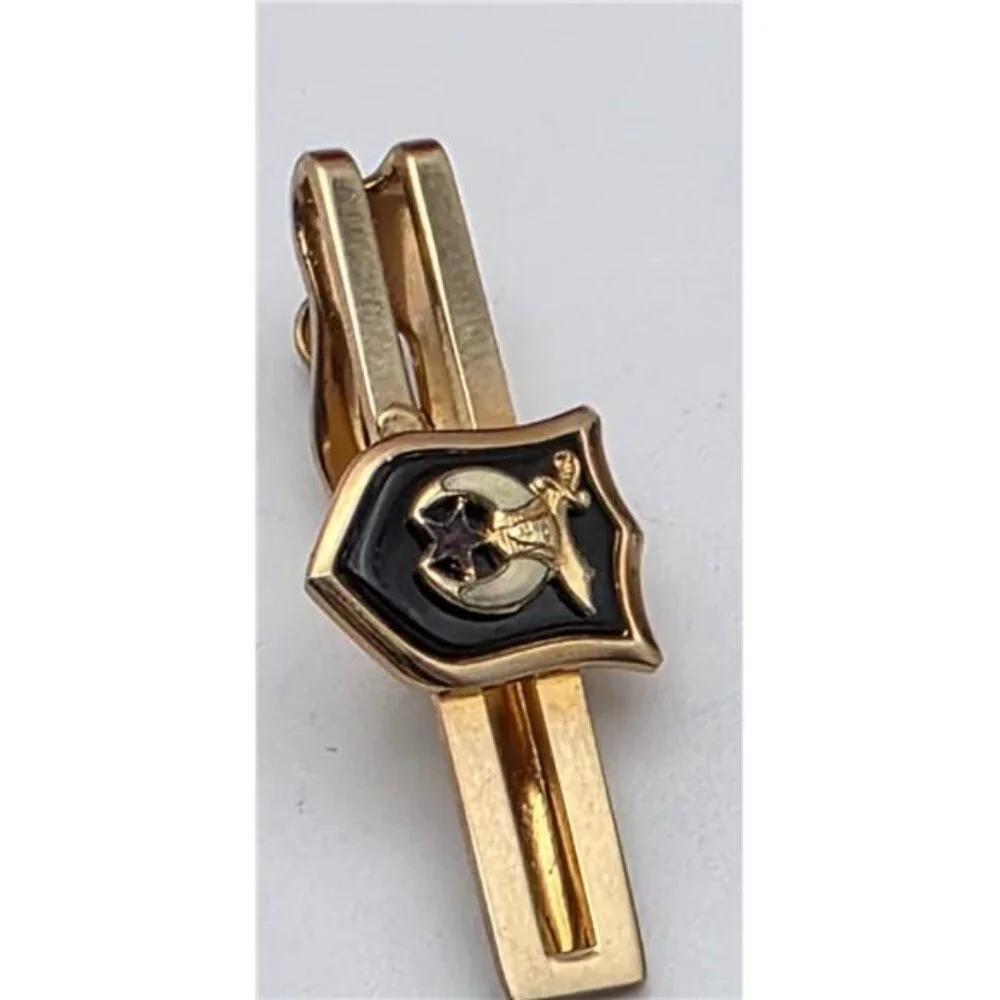 Swank Gold Tone Cufflinks Tie Bar Set Shriner Masonic Crescent Star Vintage
